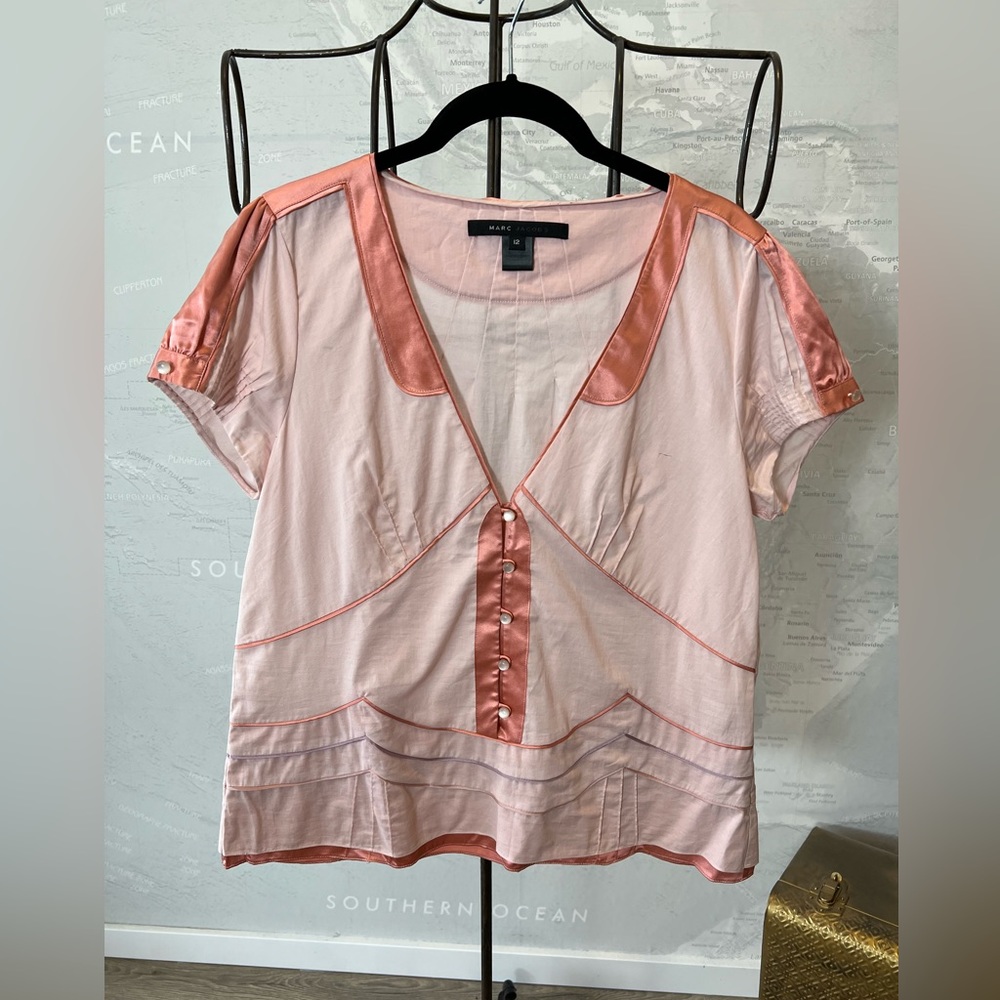 New Marc Jacobs vintage deadstock silk cotton pink blouse buttons pleats 12 - Picture 2 of 7
